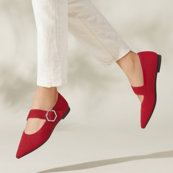 Vivaia Pointed-Toe Mary-Jane Flats Maria Ruby Red Women's Size 8 - Picture 1 of 8